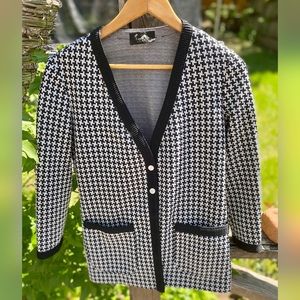 vintage  black & white houndstooth cardigan M